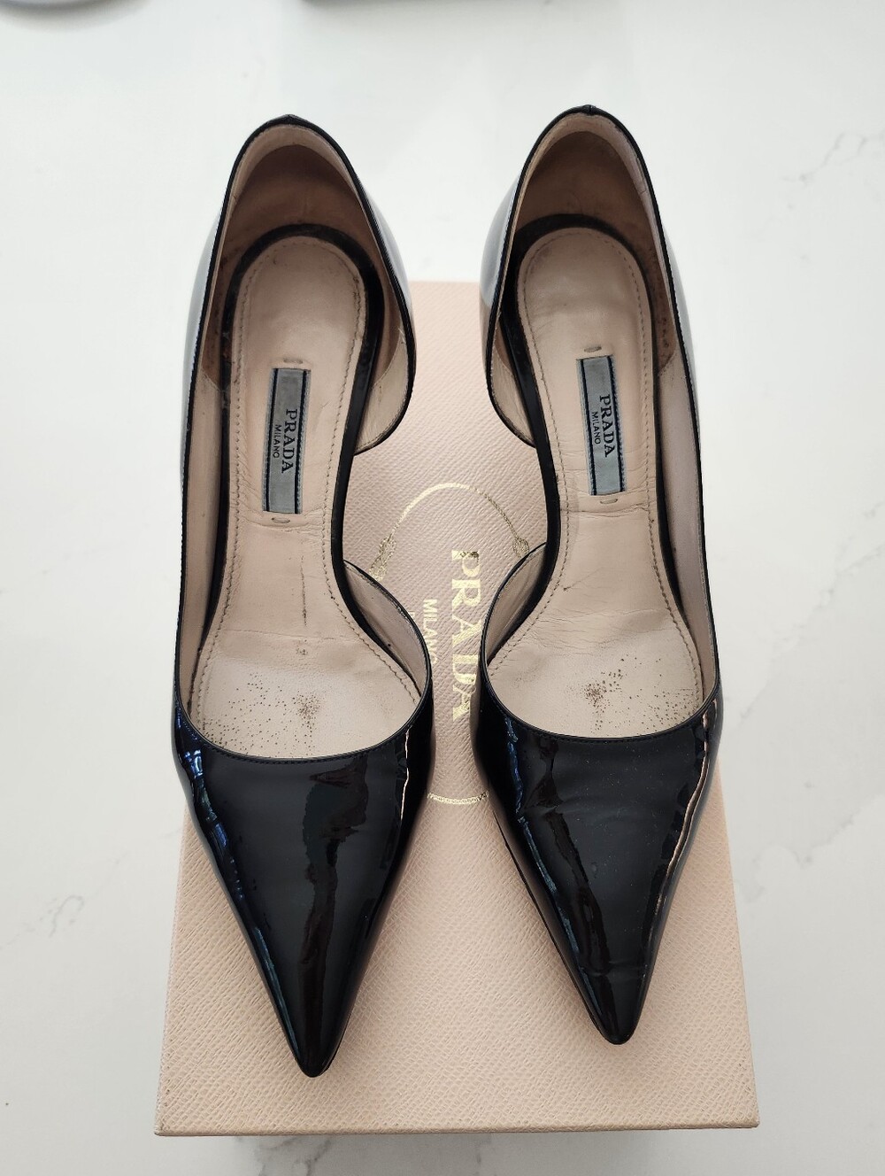 Prada Black Patent Leather Pointed Cutout Pumps